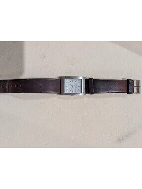 GUESS G85061G Men's Rectangular Silver Dial Brown Leather Watch